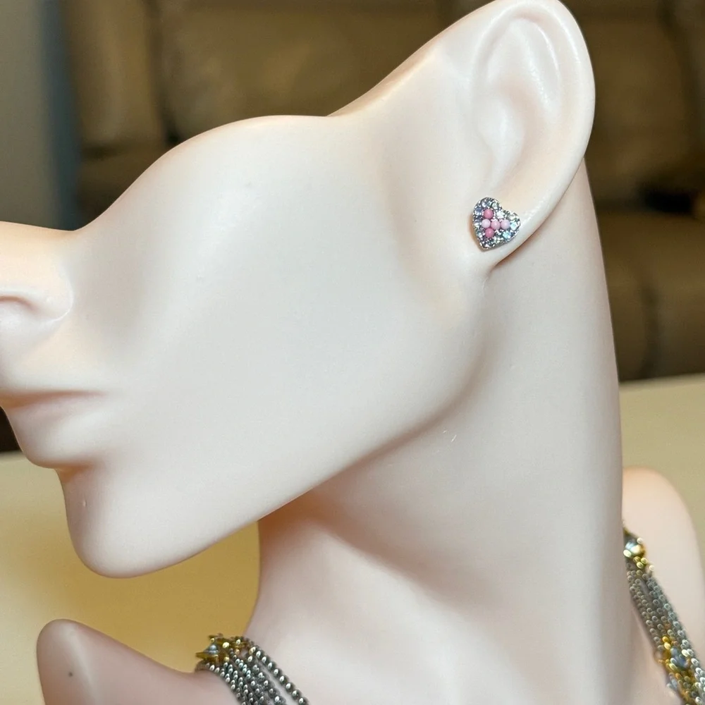Heart-Shaped Pink Crystal Stud Earrings - Women's Jewelry